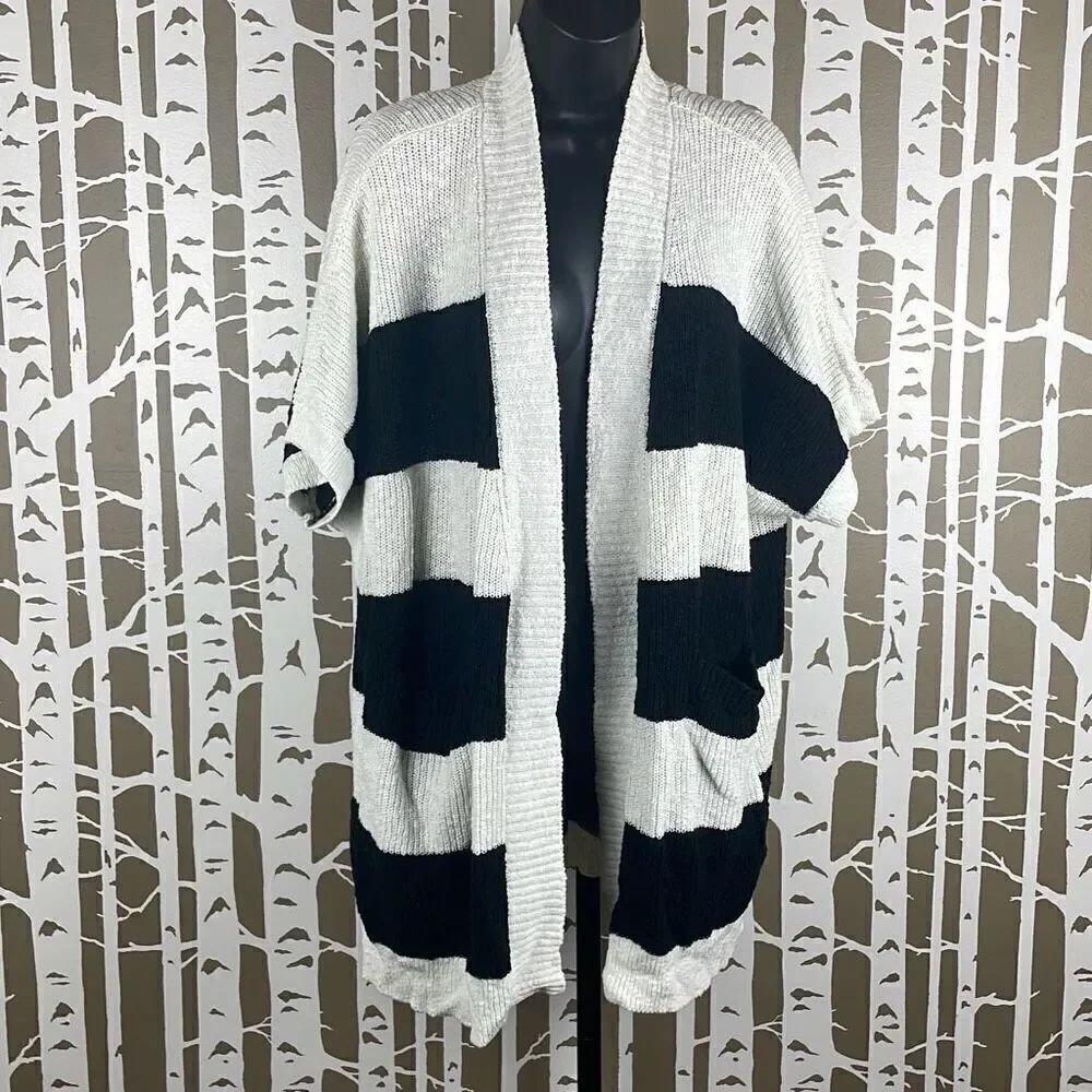 Vince Camuto Short Sleeve Striped Open Front Cardigan Sweater XL